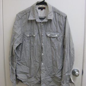 EUC gray and white striped Guess button-up shirt M